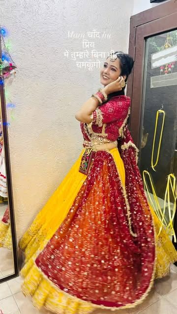 Yellow and maroon festive lehenga