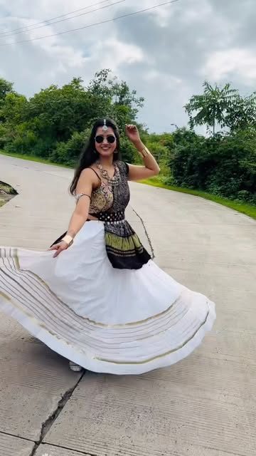White flared skirt twirl